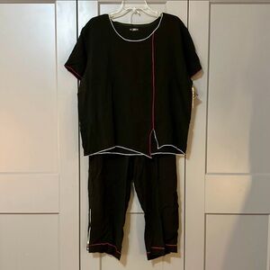 Krakerz S/S Top & Pants Lounge Set Tencel Zip Detail Black Womens Size Large NWT